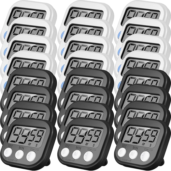 Weewooday 24 Pcs Digital Kitchen Timer Magnetic Timer Bulk On/Off Switch Minute Second Count up Countdown Loud Alarm for Exercise Cook Baking (Black,White) by Weewooday