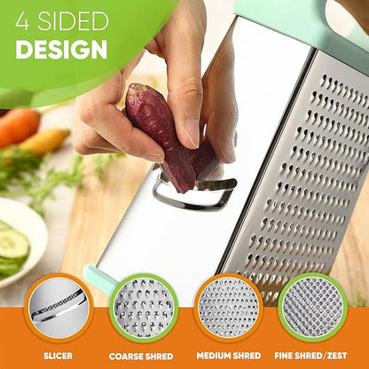 Spring Chef Professional Cheese Grater - Stainless Steel Box Grater for Kitchen, XL Size - Perfect 4 Sided Shredder for Parmesan Cheese, Vegetables, Ginger - Dishwasher Safe - Mint - Image 6
