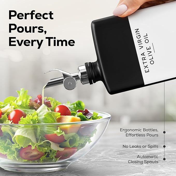 Black Glass Olive Oil Dispenser Bottle for Kitchen by Brighter Barns - Soy Sauce Dispenser, Coffee Syrup Bottle - Kitchen Decor for Restaurant, Airbnb, Coffee Bar Accessories (Black/Silver, Set of 2) - Image 2