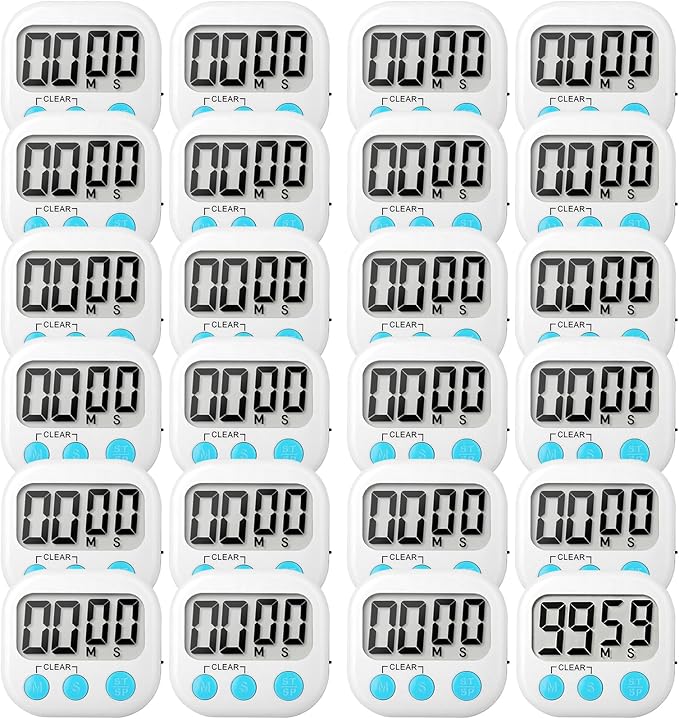 24 Pack Digital Kitchen Timer Small Classroom Timers for Kids Teachers (White) by VOULOIR
