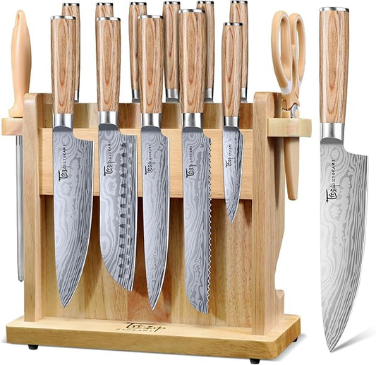 SYOKAMI 2026 Upgrade Knife Set 14 Japanese Style Kitchen Knife Set with Torii-Style Magnetic Block, Razor-Sharp High Carbon Stainless Steel Knives Set for Kitchen with Anti-Slip Handle, Gift for Mom