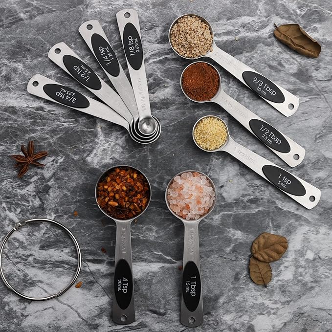 Magnetic Measuring Spoons Set of 9 Stainless Steel Stackable Measuring Spoons Heavy Duty Nesting Teaspoons Tablespoons for Measuring Dry and Liquid Ingredients - Image 6