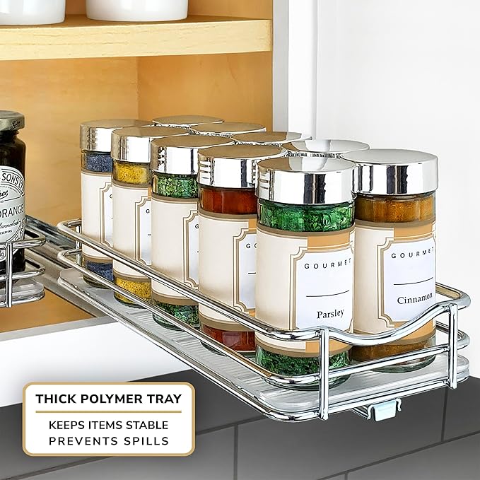 LYNK PROFESSIONAL® Pull Out Spice Organization for Cabinets - 4-3/8 inch Wide – Spice Rack for Inside Cabinets, Slide Out Spice Rack Organizer for cabinet – Pull Out Spice Rack, Sliding 1 Tier Chrome - Image 9