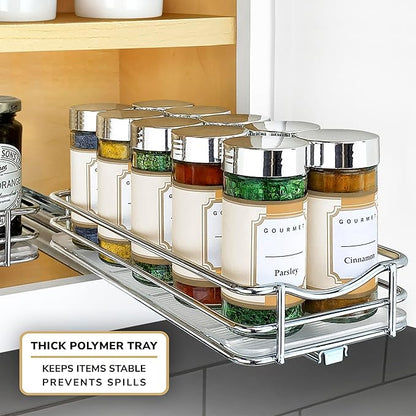 LYNK PROFESSIONAL® Pull Out Spice Organization for Cabinets - 4-3/8 inch Wide – Spice Rack for Inside Cabinets, Slide Out Spice Rack Organizer for cabinet – Pull Out Spice Rack, Sliding 1 Tier Chrome - Image 9