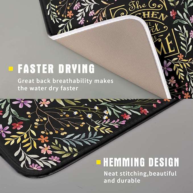 Absorbent Dish Drying Mat Colorful Flowers Microfiber Pad for Kitchen Counter Coffee Bar Decor 16" X 18" - Image 3