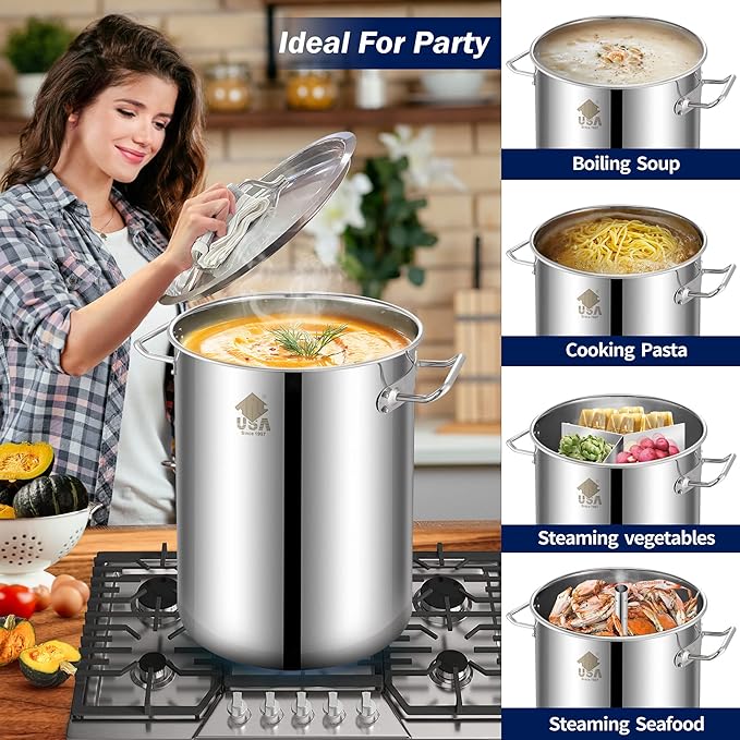 ARC 32QT Stainless Steel Stock pot 6-Piece For Seafood Boil Pot with Basket and Steamer Rack,Cookware for Crawfish Crab Shrimp Lobster Boiling Pot, Turkey Fryer Pot, Tamale Steamer Pot with Strainer - Image 4