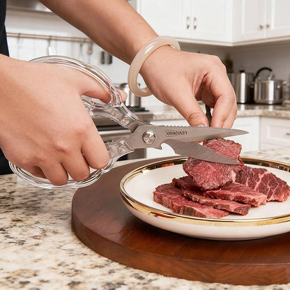 Kitchen Scissors, Transparent and Stylish Handle, Suitable For Cutting Various Foods and Their Packaging, Suitable For Large Hands