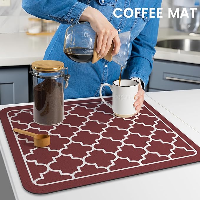 WISELIFE Dish Drying Mat Super Absorbent Drying Mat Large Dish Drying Mats for Kitchen Counter Easy Clean Dish Mat Kitchen Drying Mat15"x 18" Stylish Red - Image 7