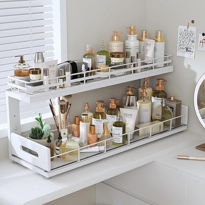 Under Sink Organizer Upgrade To Professional Rails,2-Tier Dual Pull Out Cabinet Storage,Height Adjustable Slide Out Drawers For Bathroom Kitchen,1 Pack-21"Dx12.8"-16.9"H,White - Image 9