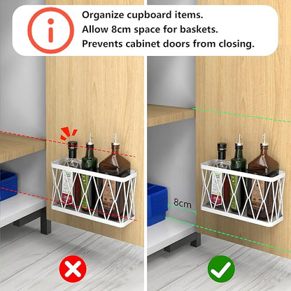 YIGII 3 Pack Adhesive Cabinet Door Organizer - Lid Storage Organizer for Tupperware, Wall Mounted Pantry Door Organizer Kitchen RV Storage Wall Under Sink Basket Slim Space, White Stainless Steel - Image 2