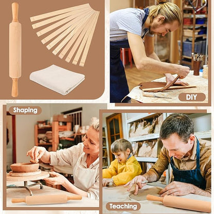 12 Pcs Pottery Tools Set, Include17in Slab Roller for Clay Pottery and 10 Pcs 5 Size Wooden Rolling Pin Guides, 1 Linen Tablecloth for Ceramic Clay Making - Image 7