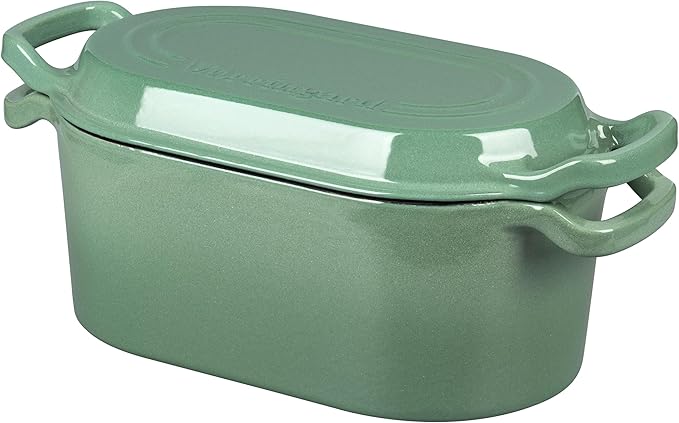 VORRINGARD Oval Dutch Oven Pot with Lid, Enamel Coating Cast Iron Bread Pans for Homemade Sourdough Bread Baking, Cooking, 4 Quart, Sage Green