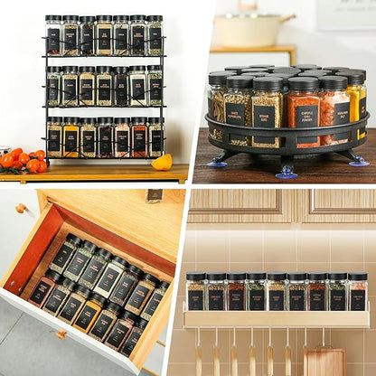 Spice Jars with Label，4oz Glass Spice Bottles With Shaker Lids，Seasoning Containers with Funnel, Chalk Pen for Cabinet，Drawer，Rack (Black, 24) - Image 7