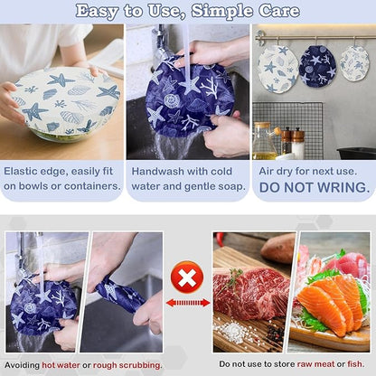 5-Size Reusable Beeswax Bowl Covers for Bread Proofing, Cotton Cloth Flexible Beeswax Wraps for Food Storage(Ocean Series) - Image 6