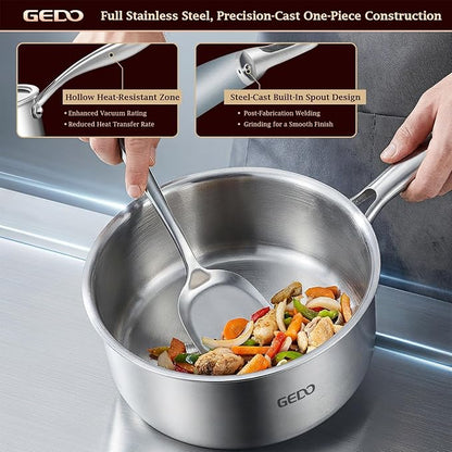 GEDO 3-Ply 304 Stainless Steel Saucepan with Lid, One-Piece Rivet-Free & Seamless Design, Angled Spout & Heat-Resistant Handle, Universal Stovetop Compatible for Indoor Cooking (7 In / 18cm Size) - Image 7