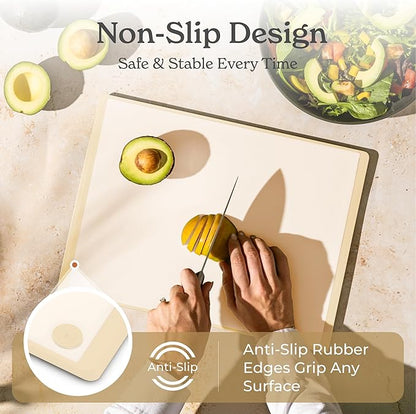 SMIRLY Plastic Cutting Board Set with Holder 3 Pieces, Non-Slip Dishwasher Safe Chopping Boards for Kitchen, Cream White - Image 3