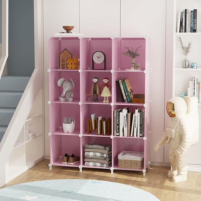 AWTATOS Cube Storage Organizer Protable Closet Organizers and Storage for Kids DIY Stackable 12 Cube Storage Shelves Clothes Organizer for Bedroom, Home, Pink - Image 2