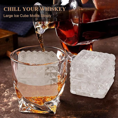 2-Inch Whiskey Ice Cubes Mold,2 Pack Silicone Ice Cube Trays with Lid, Diamond Textured Large Square Ice Cube Mold,Bourbon Ice Cube Molds,Ice Tray-Ice Molds for Whiskey,Cocktails,Old Fashioned