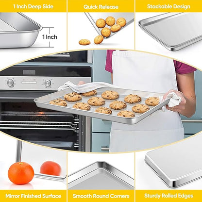 Homikit 1 Pack Baking Sheet, 16x12 Inch Stainless Steel Cookie Tray Set for Oven, Metal Jelly Roll Pan for Baking Cooking Toasting, Rustproof & Non Stick, Mirror Finish & Dishwasher Safe - Image 3