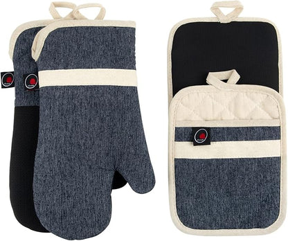 Oven Mitts and PotHolders Sets, 4 Pcs Kitchen Oven Glove High Heat Resistant 400°F Pot Holders for Kitchen, Non-Slip Neoprene Oven Mitts are Suitable for Cooking, Baking (Black) by Firstall