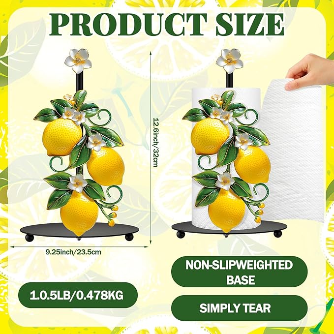 Thyle Lemon Paper Towel Holder with Round Base Lemon Bathroom Decor Rustic Housewarming Gifts Dispenser Kitchen Paper Holder Stand for Christmas Yellow Countertop Toilet Home Accessories