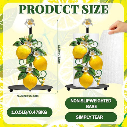 Thyle Lemon Paper Towel Holder with Round Base Lemon Bathroom Decor Rustic Housewarming Gifts Dispenser Kitchen Paper Holder Stand for Christmas Yellow Countertop Toilet Home Accessories