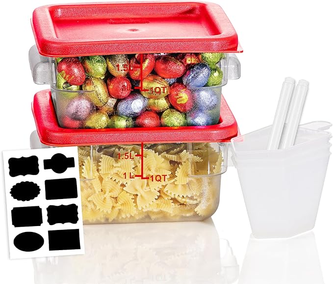 2QT NSF Food Storage Containers: 2 PCS [Food Grade][Hot&Cold Resistant] Commercial Clear Square Food Storage Containers with Scales Handles for Home Restaurant Kitchen Proof Dough(BPA FREE) by SVKLHY
