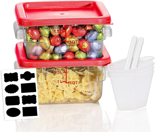 2QT NSF Food Storage Containers: 2 PCS [Food Grade][Hot&Cold Resistant] Commercial Clear Square Food Storage Containers with Scales Handles for Home Restaurant Kitchen Proof Dough(BPA FREE) by SVKLHY