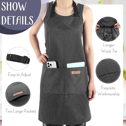 Handepo 12 Pcs Cotton Aprons for Women Men with Pockets Soft Adjustable Bib Stripe Aprons for Cooking Kitchen Chef - Image 3