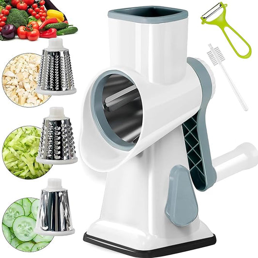 YOUCZON Rotary Cheese Grater Multi-Purpose Stainless Steel Cheese Shredder - Cheese Grater With Handle Effortless Grating of Carrots, Potatoes, Vegetables, and Fruits (White) by YOUCZON