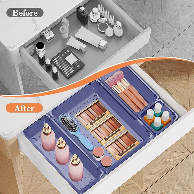SpaceHacks 25 PCS Plastic Drawer Organizer Set, 4-Size Versatile Organizer Trays & Storage Bins for Makeup, Jewelry, and Gadgets in Bathroom, Bedroom and Office,Dark Blue - Image 4