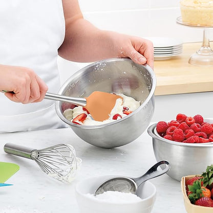 Tovolo Flex-Core Silicone Spatula Metal Handle for Scraping Bowls Mixing & Baking, Dishwasher Safe Heat Resistant Stainless Steel Silicone Spatula for Cast Iron and Nonstick Cookware, Apricot Orange