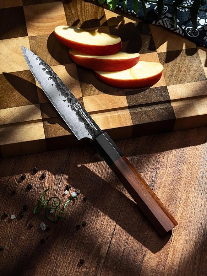 FAMCÜTE 5 inch Japanese Paring Knife, Hand Forged 5 Layers 9CR18MOV High Carbon Steel Professional Kitchen Small Knife With Rosewood Handle As a Warm and Beautiful Gifts for Mom/Dad - Image 5