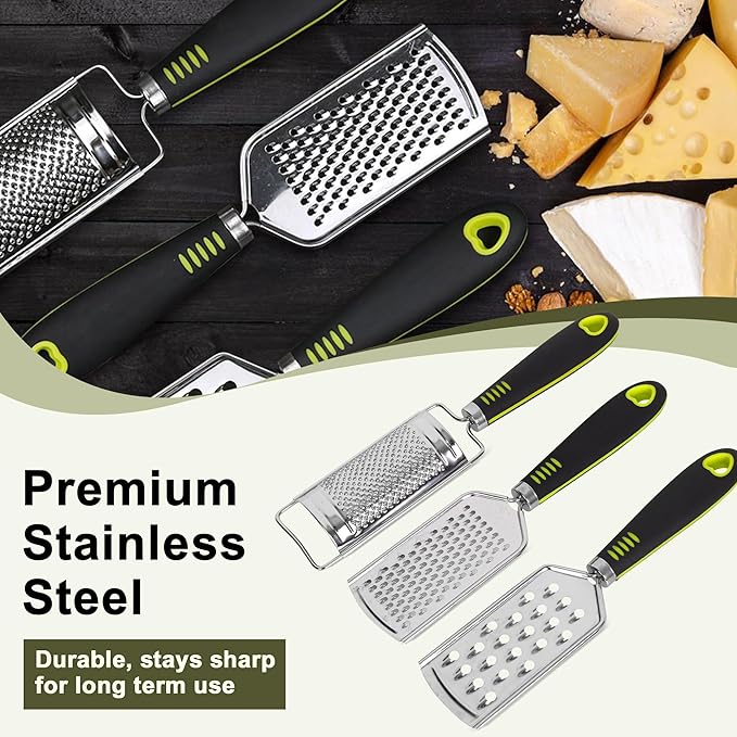 Handheld Cheese Grater Set for Kitchen Stainless Steel Mini Cheese Grater with Handle Lemon Zester with Cleaning Brush for Cheese Vegetable Fruit Chocolate (Black Handle) by beardo decor - Image 5