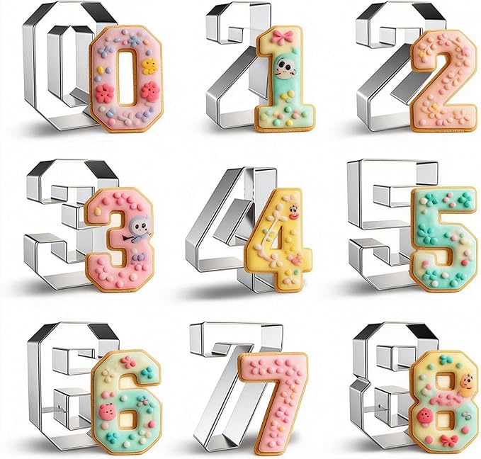 Number Cookie Cutters Set 3 Inch, 9 Pcs Stainless Steel Numbers Cutter Set Fondant Biscuit Fruit Dough Mold for Fruit Vegetable Sandwich Birthday Christmas and Holiday Party (Angular Number）