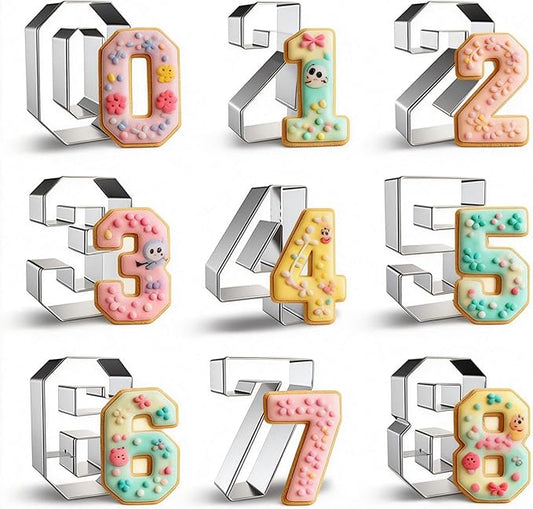 Number Cookie Cutters Set 3 Inch, 9 Pcs Stainless Steel Numbers Cutter Set Fondant Biscuit Fruit Dough Mold for Fruit Vegetable Sandwich Birthday Christmas and Holiday Party (Angular Number）