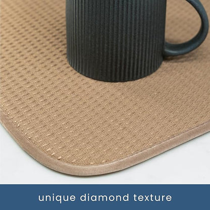 S&T INC. Dish Drying Mat, 16” x 18”, Absorbent Microfiber Kitchen Counter Mat, Drying Pad for Dishes, Utensils, Pots and Pans, Large, Diamond Texture, Almond - Image 3
