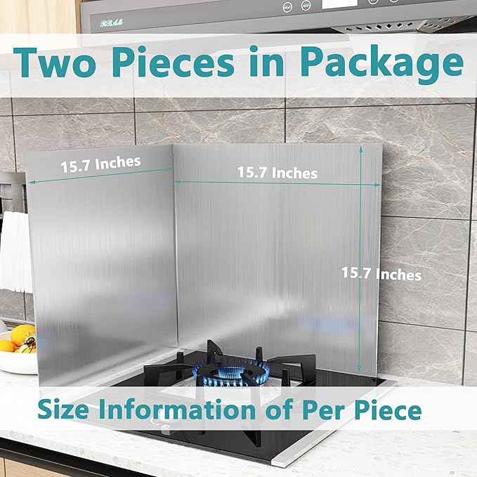 Grease Stove Splash Guard for Cooking | 2 Sided Kitchen Stove Splatter Guard Backsplash Back Splash Protector for Wall, Foldable Stainless Steel,15.7” X 15.7” X 15.7” Per Piece, 2 Pcs In Package - Image 5