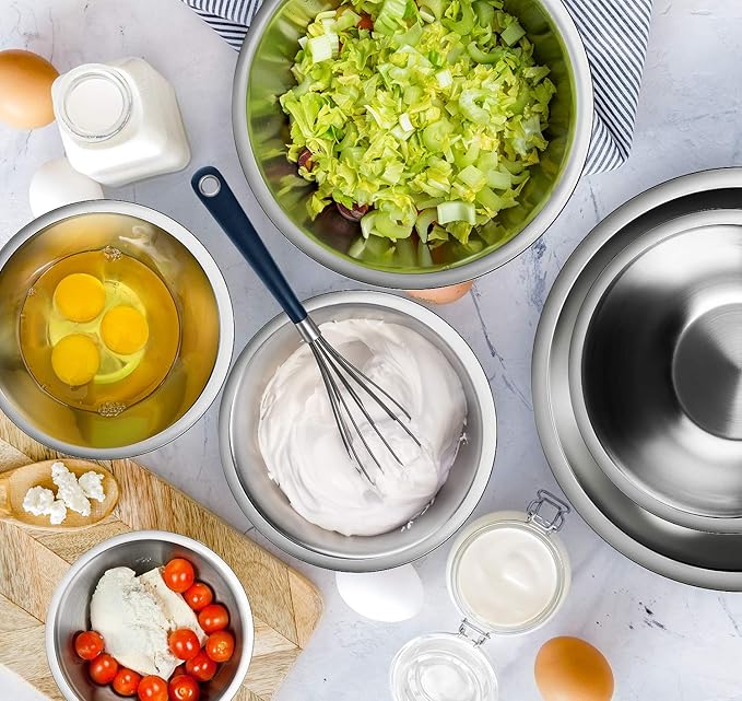 EATEX Stainless Steel Mixing Bowls with Measuring Cups & Spoons Set of 14 - Dishwasher Safe Nesting Mixing Bowl Set for Cooking, Baking & Meal Prep Non-Slip Premium Bowls - Image 8