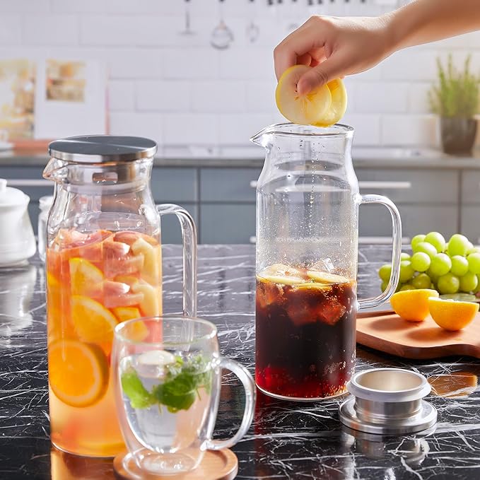 Bivvclaz 2 Pack 1.6 Liter 54 oz Glass Pitcher with Lid and Handle, Glass Carafe Water Pitcher for Hot/Cold Water, Iced Tea, Drinks, Coffee, Juice and Homemade Beverage - Image 7