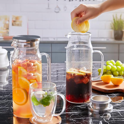Bivvclaz 1.6 Liter 54 oz Glass Pitcher with Lid and Handle, Glass Carafe Water Pitcher for Hot/Cold Water, Iced Tea, Drinks, Coffee, Juice and Homemade Beverage - Image 7