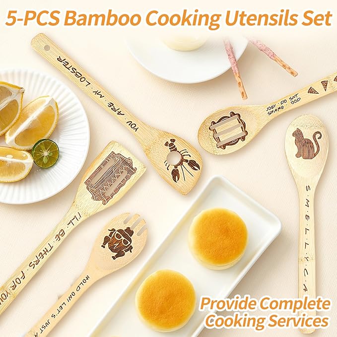 Friends TV Show Merchandise - 5 Pcs Wooden Spoon Spatula for Cooking Utensils Set,Friendsgiving Party Decorations,Friendsgiving Gift Ideas,Friends TV Show Christmas Gifts for Friends ﻿