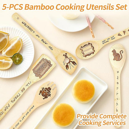 Friends TV Show Merchandise - 5 Pcs Wooden Spoon Spatula for Cooking Utensils Set,Friendsgiving Party Decorations,Friendsgiving Gift Ideas,Friends TV Show Christmas Gifts for Friends ﻿