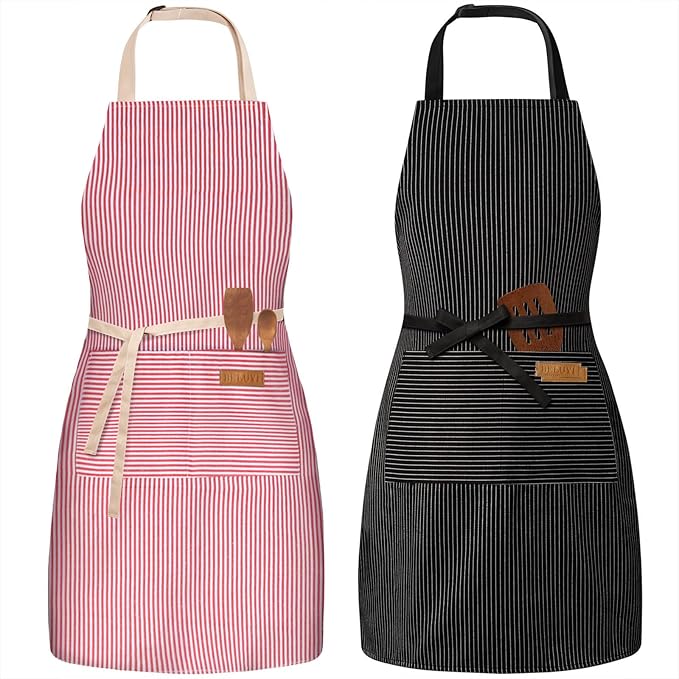 BeLuyi 2 Pack Adjustable Bib Apron with 2 Pockets Chef Cooking Kitchen Restaurant Aprons for Women Men by BELUYI