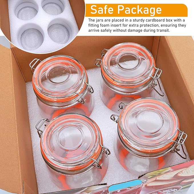32 oz Wide Mouth Mason Jars with Airtight Hinged Lids, Large Glass Jar with Lid for Pickling, Fermentation, Canning, Food Storage – Set of 4 Glass Storage Containers - Image 6