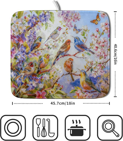 Spring Bird Dish Drying Mats for Kitchen Counter Floral Small Dish Drying Pad Season Decor - Image 2