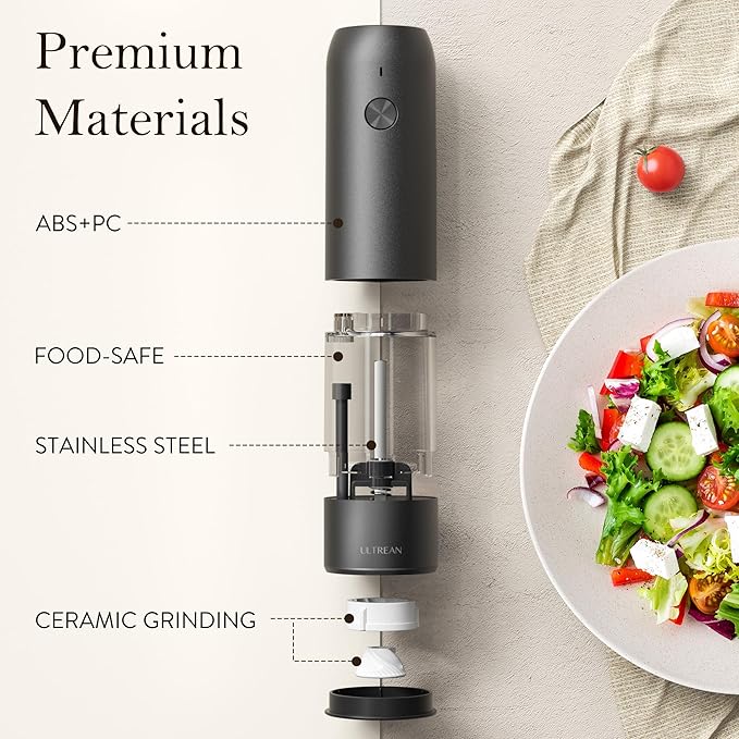 Ultrean Salt and Pepper Grinder Set, Rechargeable Salt and Pepper Shakers, 6 Adjustable Coarseness, LED Light, Kitchen Gadget & Housewarming Gift, Cooking Gifts for Men, Stainless Steel - Image 5