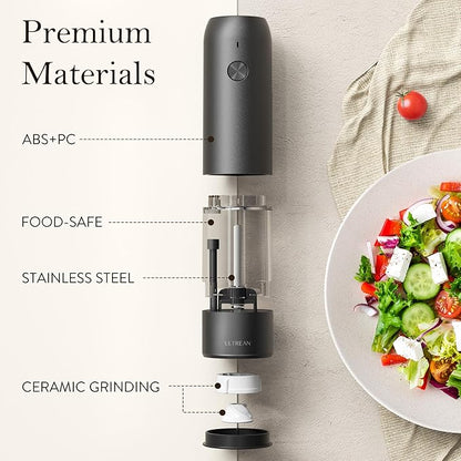 Ultrean Salt and Pepper Grinder Set, Rechargeable Salt and Pepper Shakers, 6 Adjustable Coarseness, LED Light, Kitchen Gadget & Housewarming Gift, Cooking Gifts for Men, Stainless Steel - Image 5