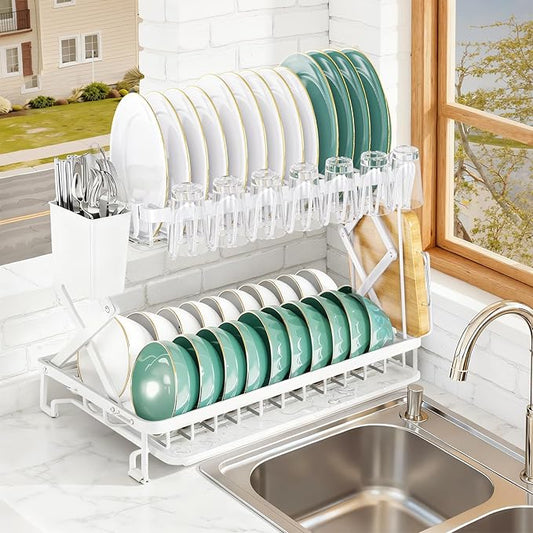 2-Tier Dish Racks for Kitchen Counter, Large Dish Drainers for Kitchens Counter Stainless Steel Kitchen Dishes Drying Rack, Space Saving Dishes Strainer for Bowl, Plate, Cup - Modern Counter Organizer by Dellershownow