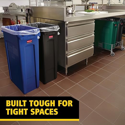 Rubbermaid Commercial Products Slim Jim Plastic Rectangular Trash/Garbage Can With Venting Channels, 23 Gal, Black, for Kitchen/Office/Workspace - Image 6